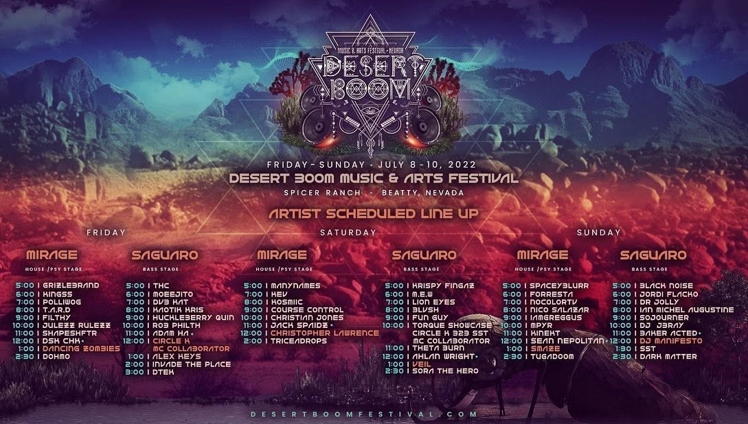 DESERT BOOM 2022 — ARTIST SCHEDULE event flyer